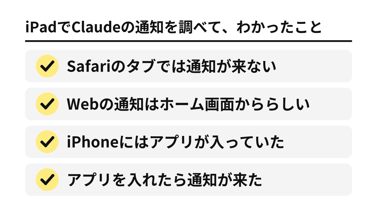 iPadでClaudeの通知を調べて、わかったこと